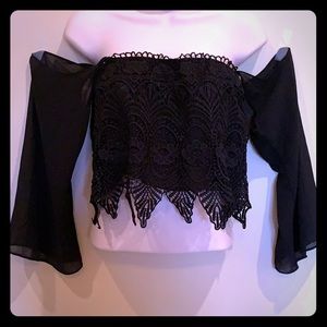 Off the shoulder black lace crop top